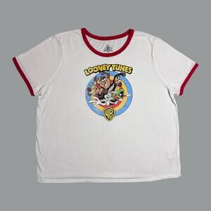 Vintage Looney Tunes White Graphic Ringer Tee with Red Trim Sz: 3XL